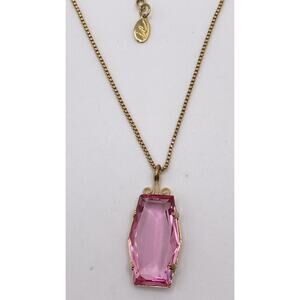 Loren Conrad Gold Tone Pink Crystal Pendant Necklace 16” With 4” Extension